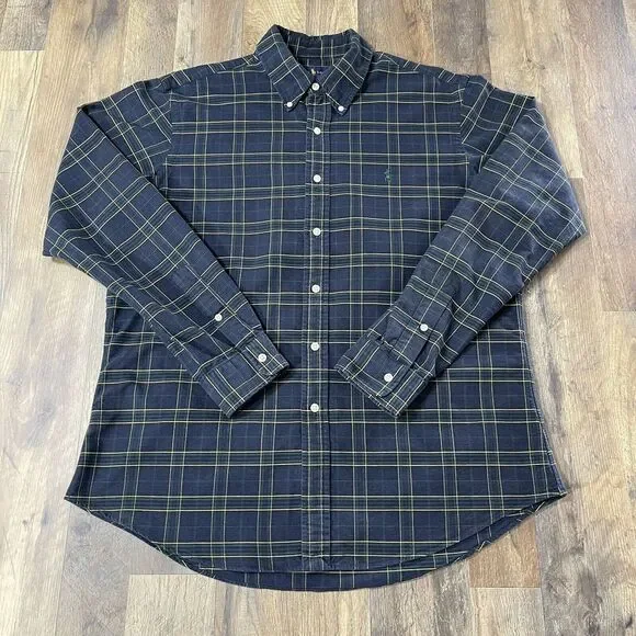 Ralph Lauren Shirt Mens Large Blue Yellow Plaid Button Up Long Sleeve Casual - Picture 1 of 10